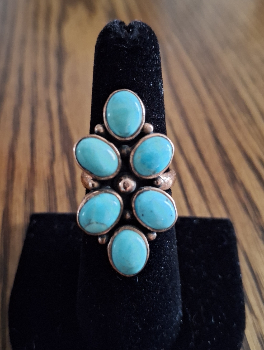 Ring Cluster Turquoise Natural Stones Copper Size 6